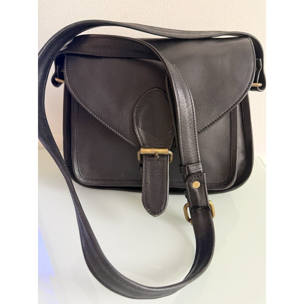JOYN Black Leather Crossbody Messenger Satchel Bag Adjustable Strap